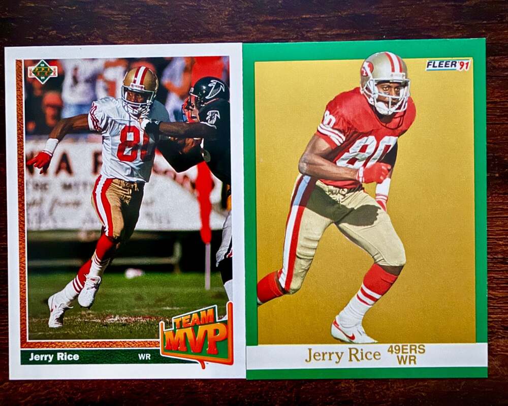 Collection of 10 Assorted Jerry Rice Football Trading Cards from the 1990s